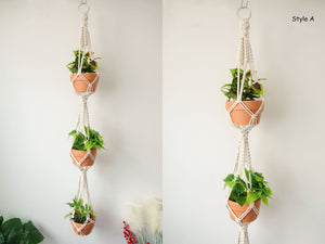 No tassel Plant hanger, Macrame plant/pot holder no tail for indoor garden(single/double/triple), Boho wall hanging Home Decor