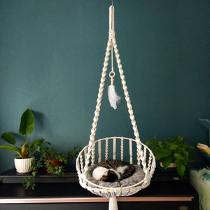 Macrame cat hammock,handwoven pet hanging bed,boho hanging chairswing bed for pets