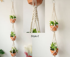 No tassel Plant hanger, Macrame plant/pot holder no tail for indoor garden(single/double/triple), Boho wall hanging Home Decor