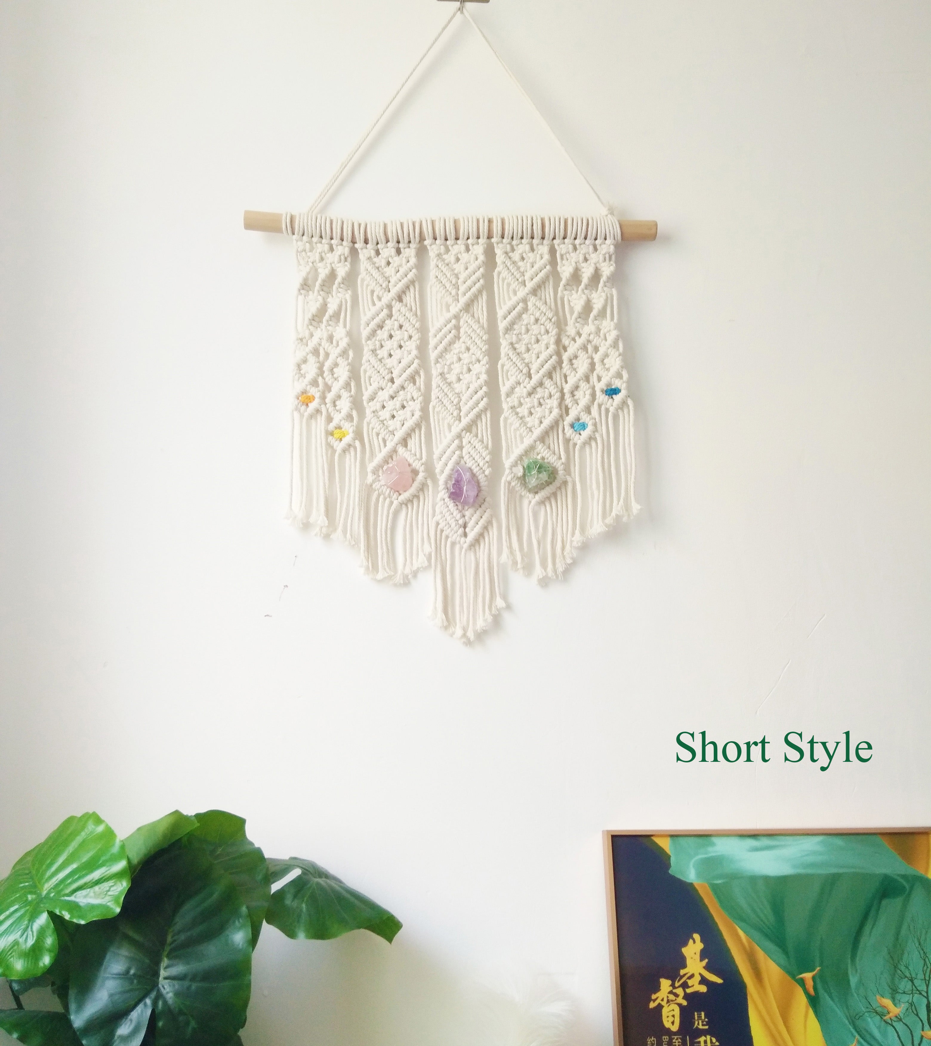 Macrame crystal wall hanging, Boho wall art decoration for home