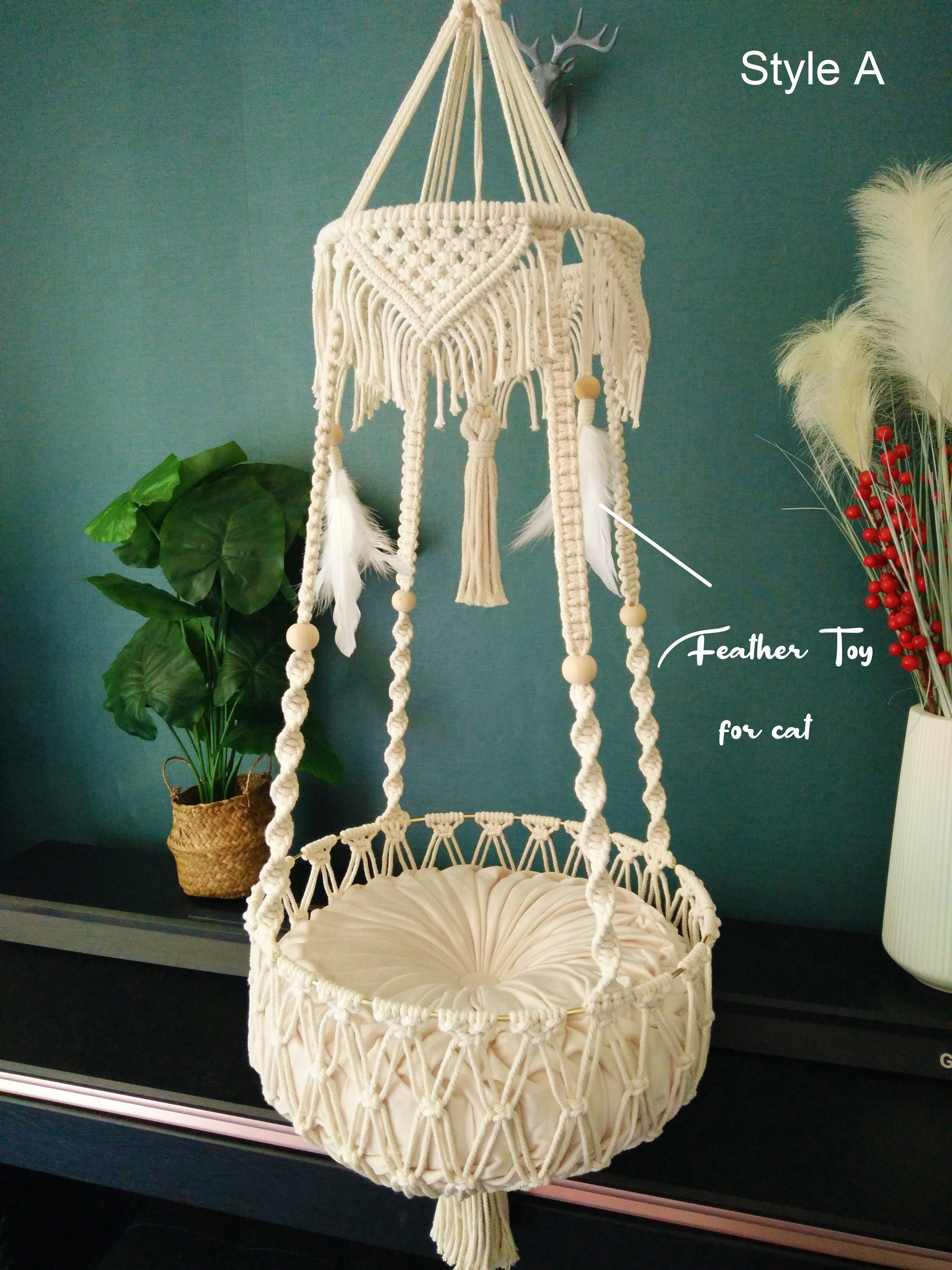 Personalized Macrame Cat Hammock for Cats,Hanging pet bed basket,Hand woven cat swing bed ,boho home decor-Gift choice